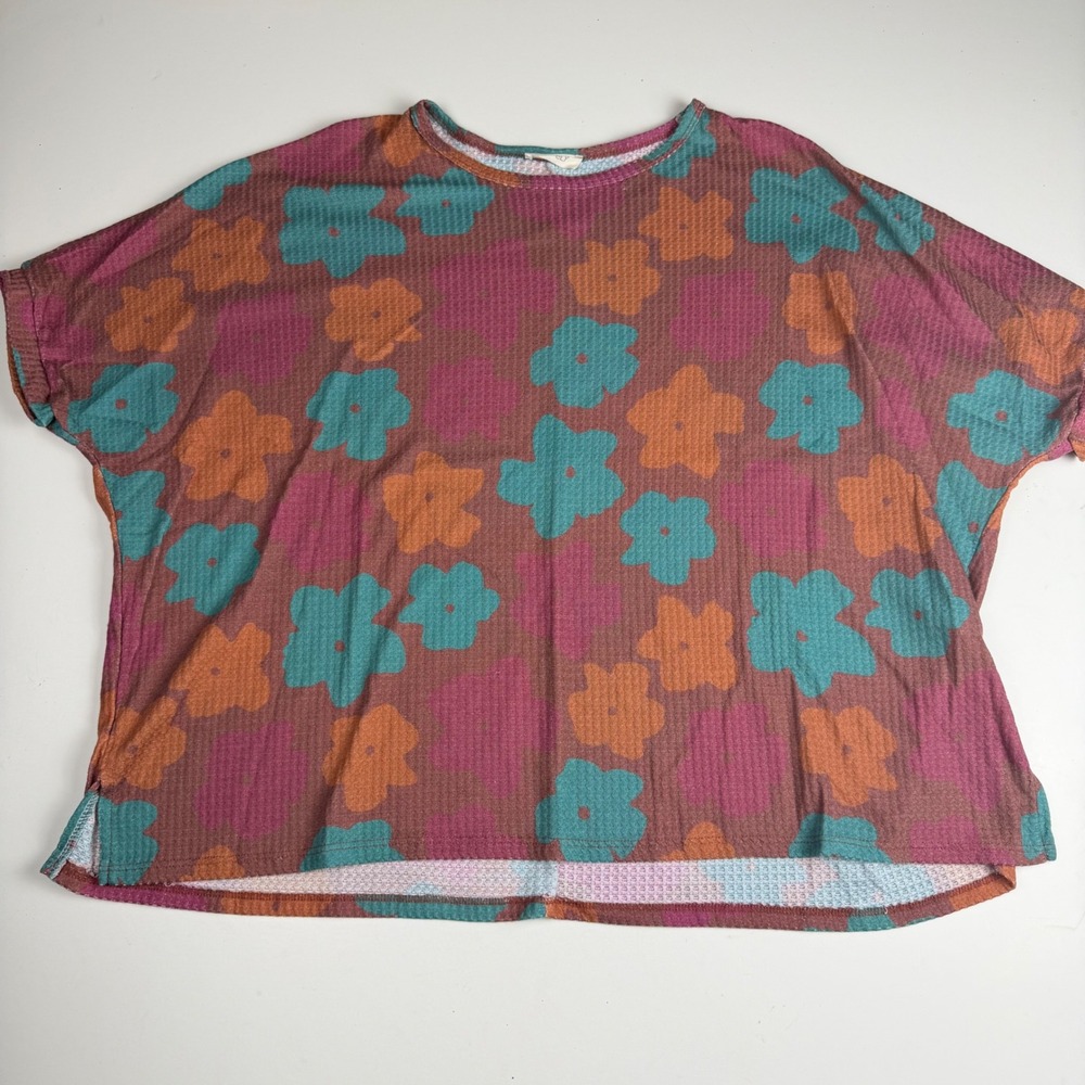 Hopely Floral Soft Flowy Top Womens Oversized Loose Fit Short Sleeve XL Shirt